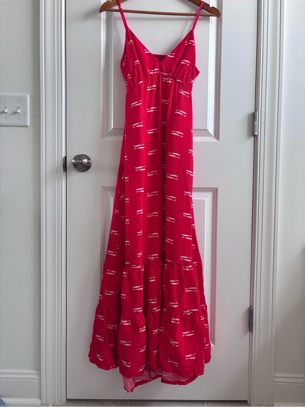 a new day Bold Red Maxi Dress with White Fish Accent